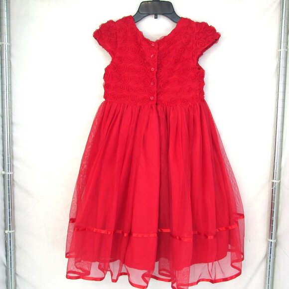 Marmellata Classics Girl's Red Rosette Party Dress with Tulle Overskirt Size 8 - Picture 6 of 12